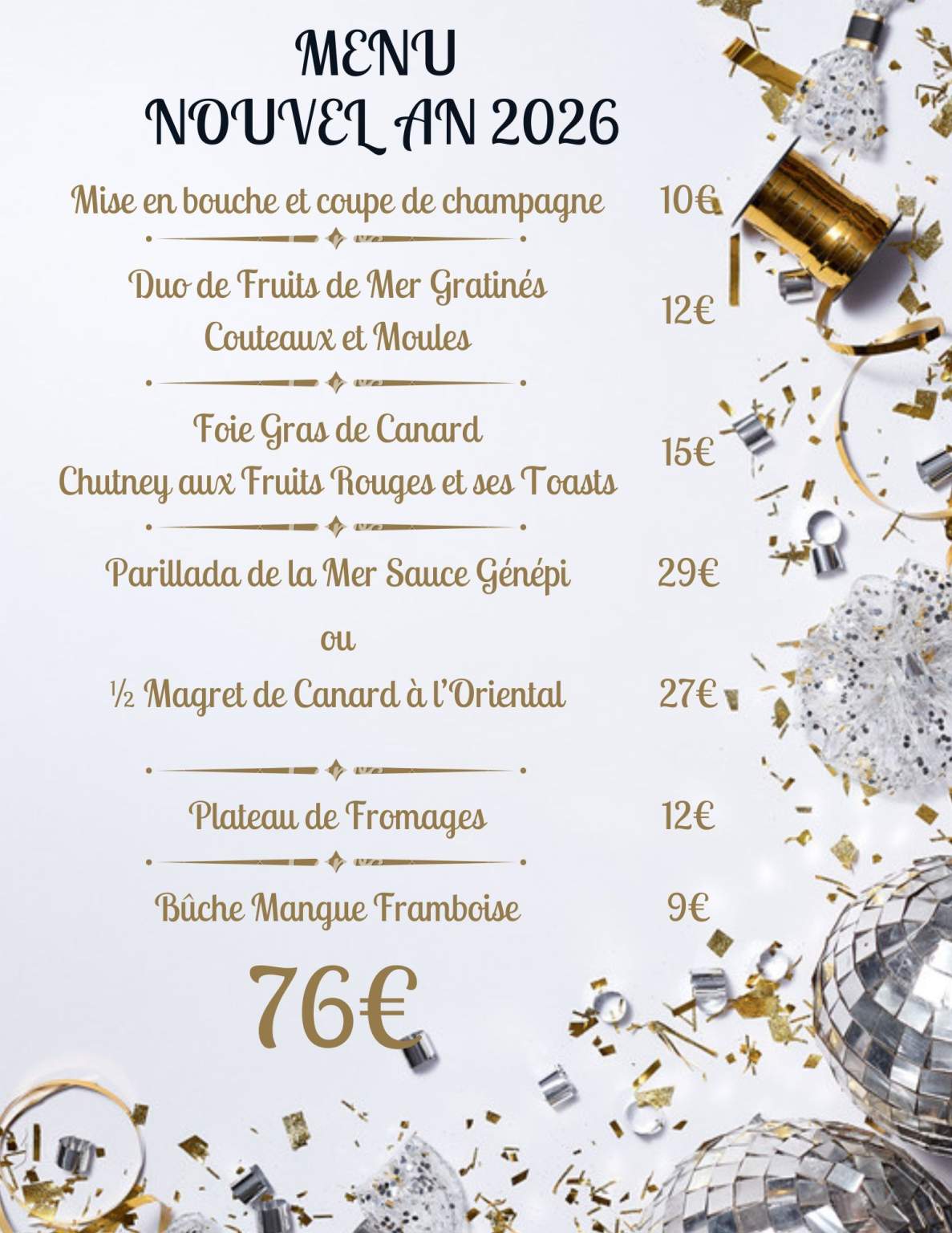 menu du nouvel an